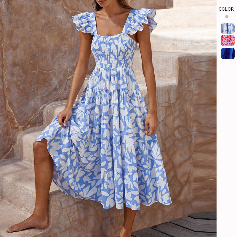 Damen Midi-Kleid Luftig Volantärmel Schwingender Saum Eveloria - Eveloria