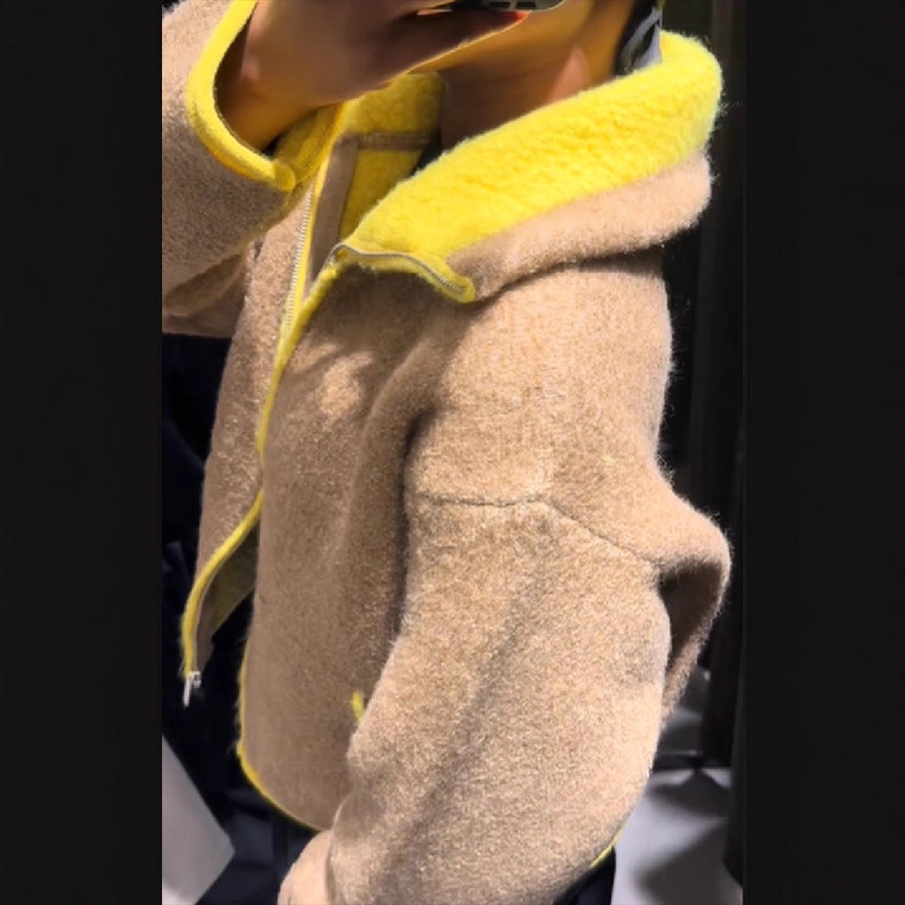 Damen Wolle Jacke Auffälliger Kragen Eveloria wird zu