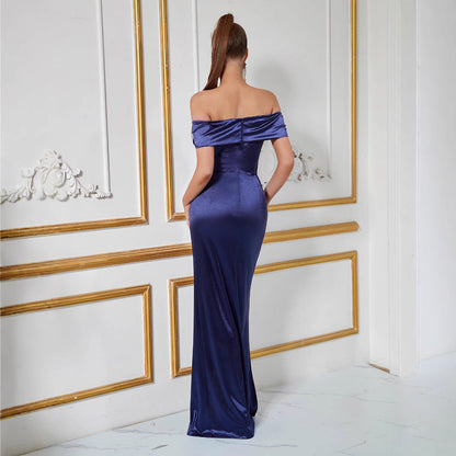 Damen Partykleid Schulterfrei Elegantem Schlitz Eveloria