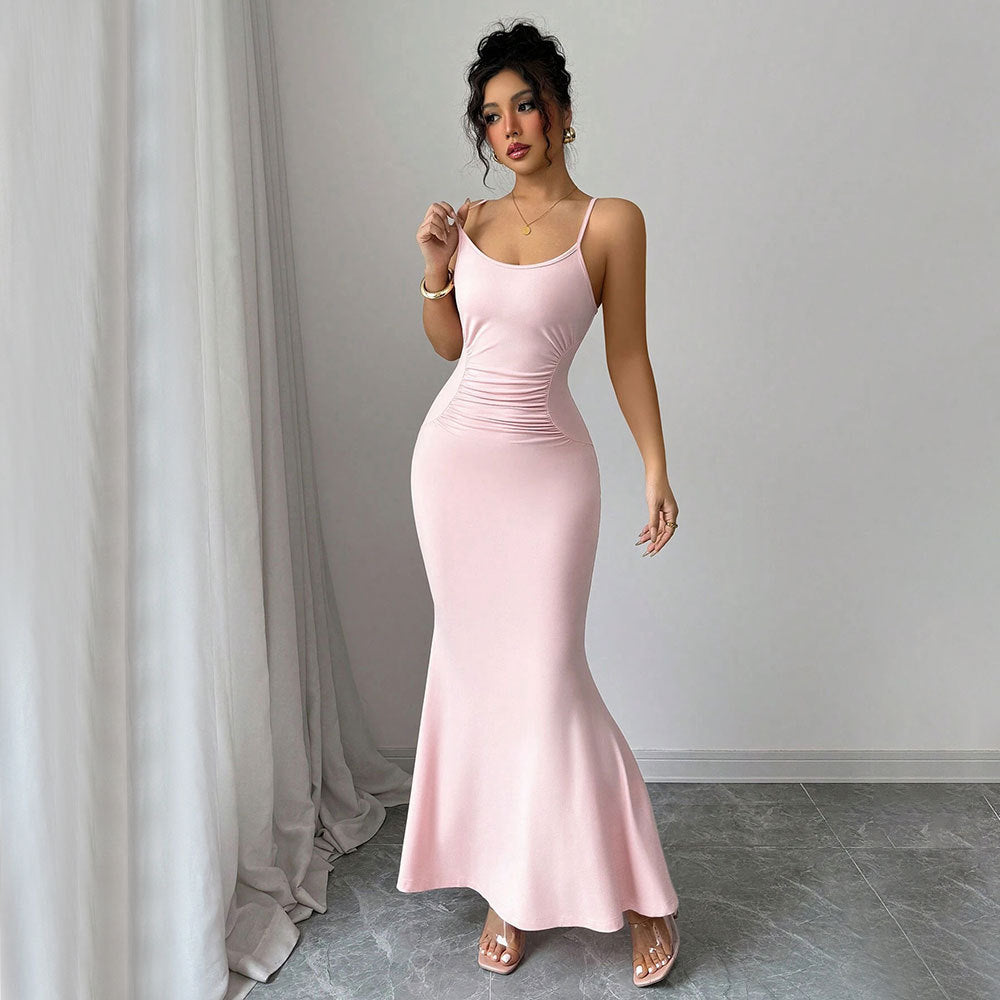 Damen Maxikleid Spaghettiträger Raffiniertes Drapierdesign Eveloria