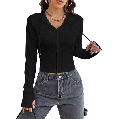 Damen Cropped Hoodie Kapuze Reißverschluss Eveloria