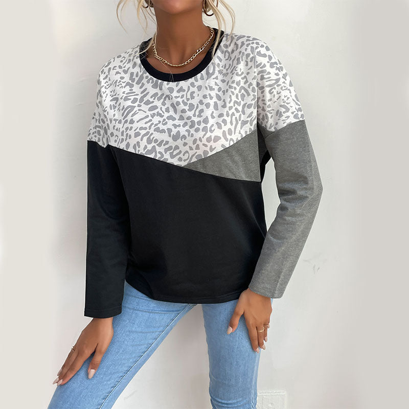 Damen Langarmshirt Leoprint Blockstreifen Eveloria
