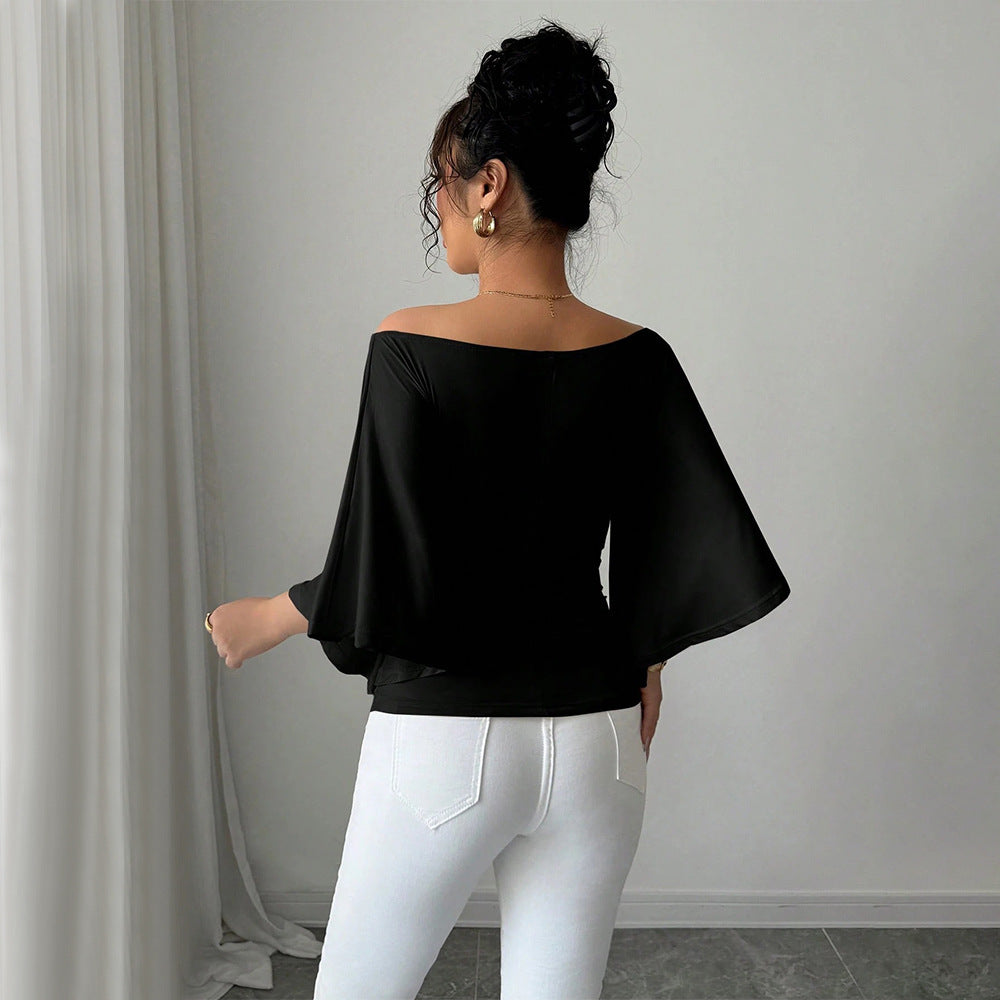Damen Off-Shoulder- Weite Ärmel Figurformend