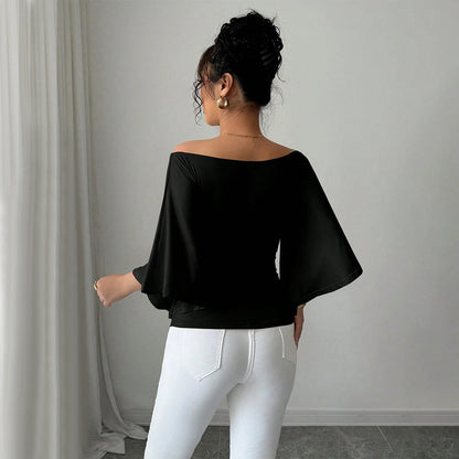 Damen Off-Shoulder- Weite Ärmel Figurformend