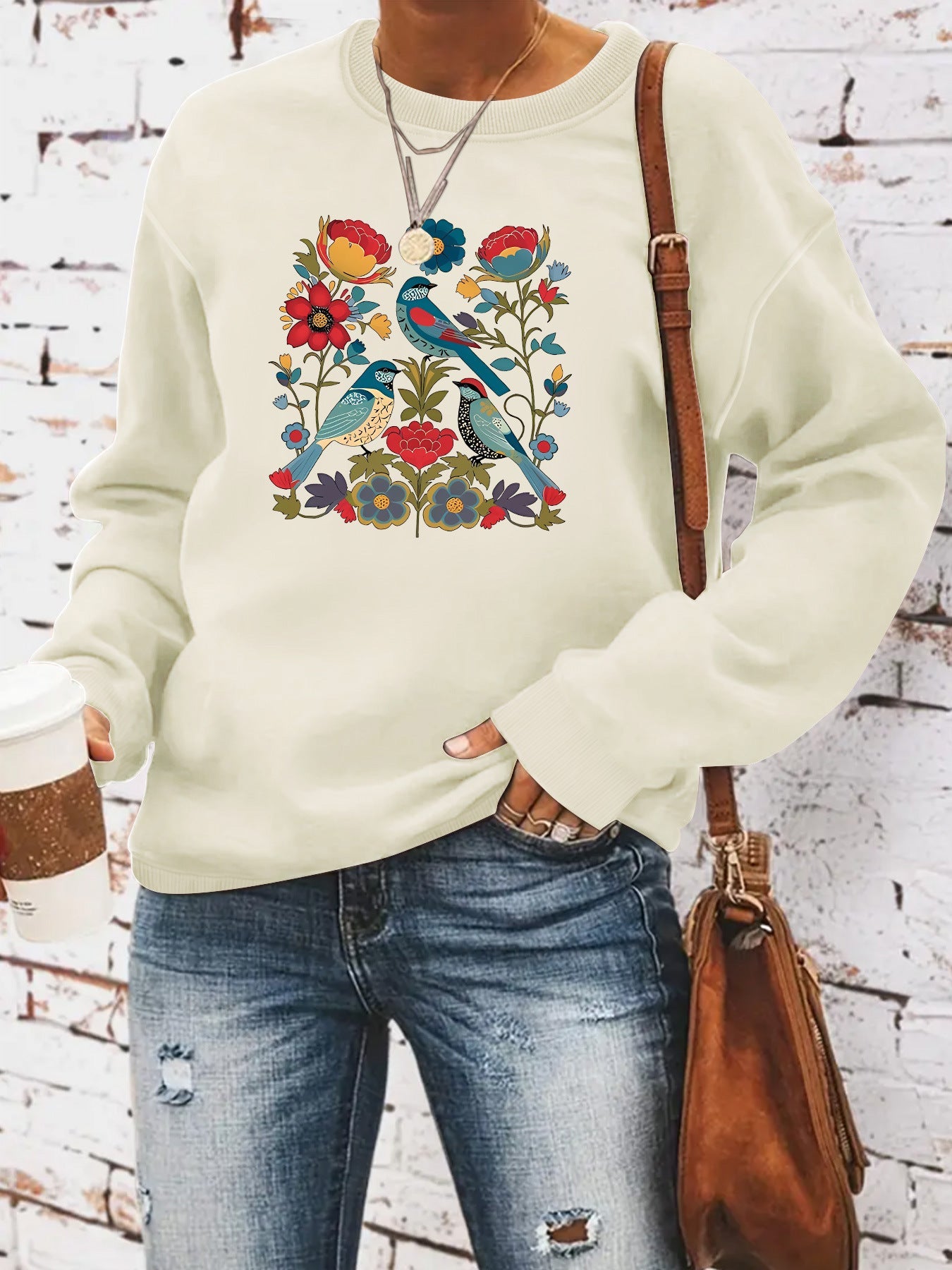 Damen Sweatshirt Floralmuster Lässig Grün Eveloria