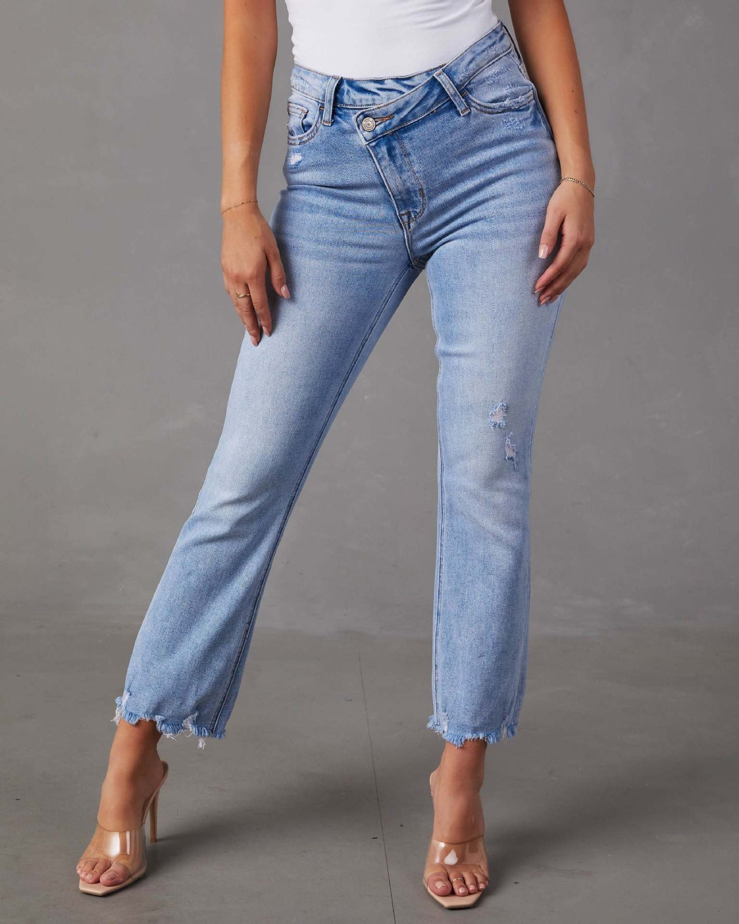 Damen Mom-Jeans Fransiger Saum Eveloria