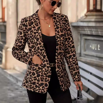 Damen Blazer Animal-Print Elegant Revers