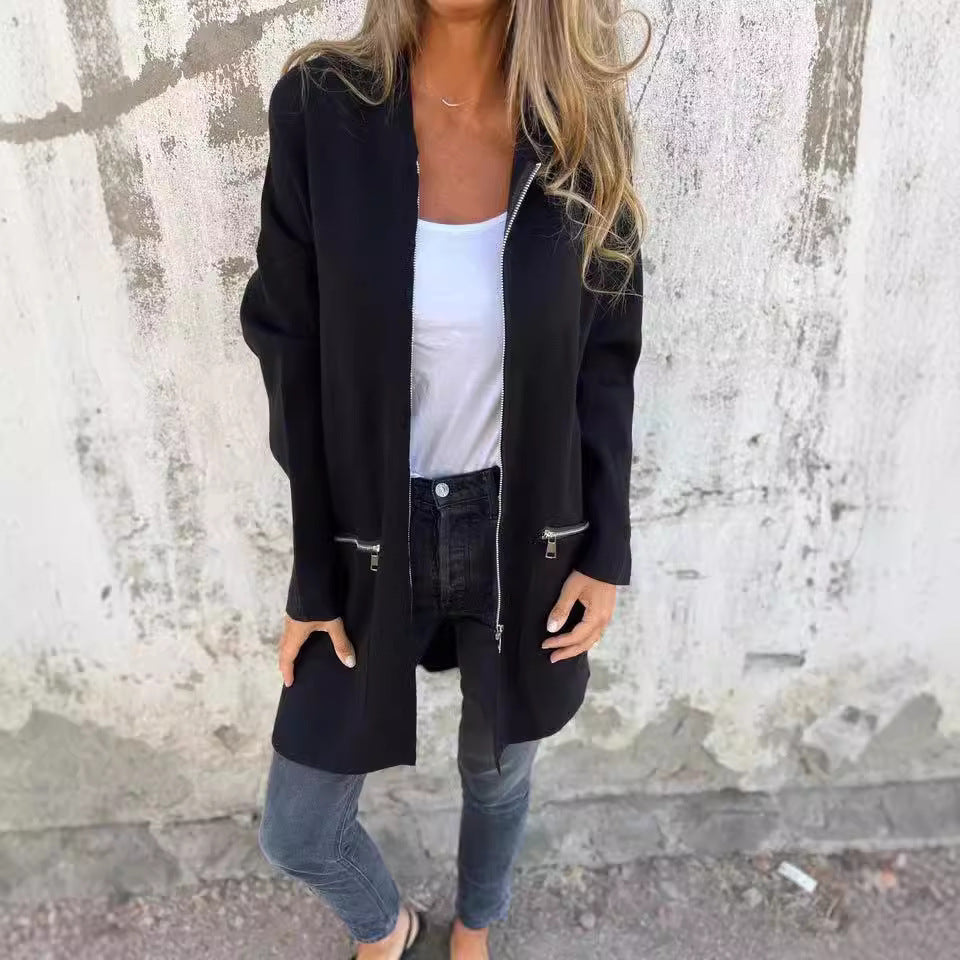 Damen Oversized Jacke Reißverschlusstaschen Eveloria