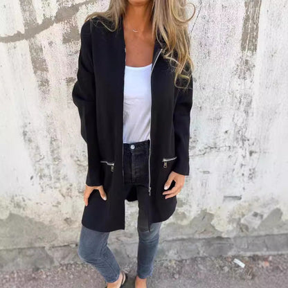 Damen Oversized Jacke Reißverschlusstaschen Eveloria