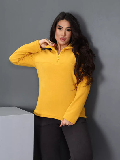 Damen Fleece-Pullover Hochkragen Reißverschluss