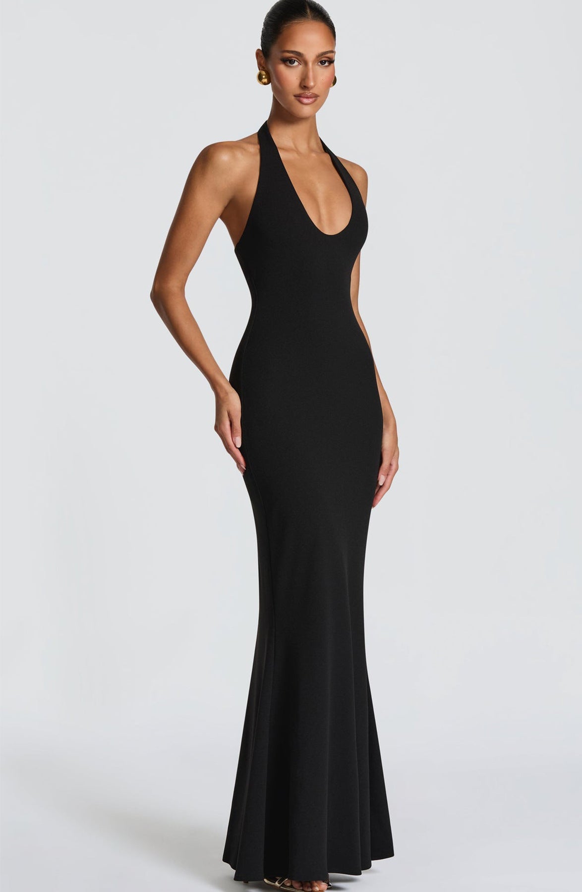 Damen Elegantes Bodenkleid V-Ausschnitt Figurbetonung