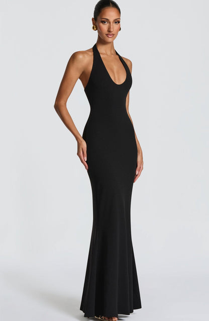 Damen Elegantes Bodenkleid V-Ausschnitt Figurbetonung