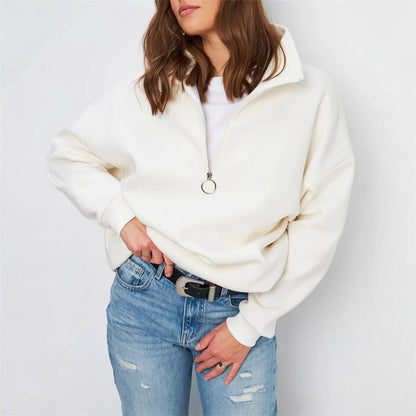 Damen Oversized Kapuzenpullover Hochkragen Reißverschluss