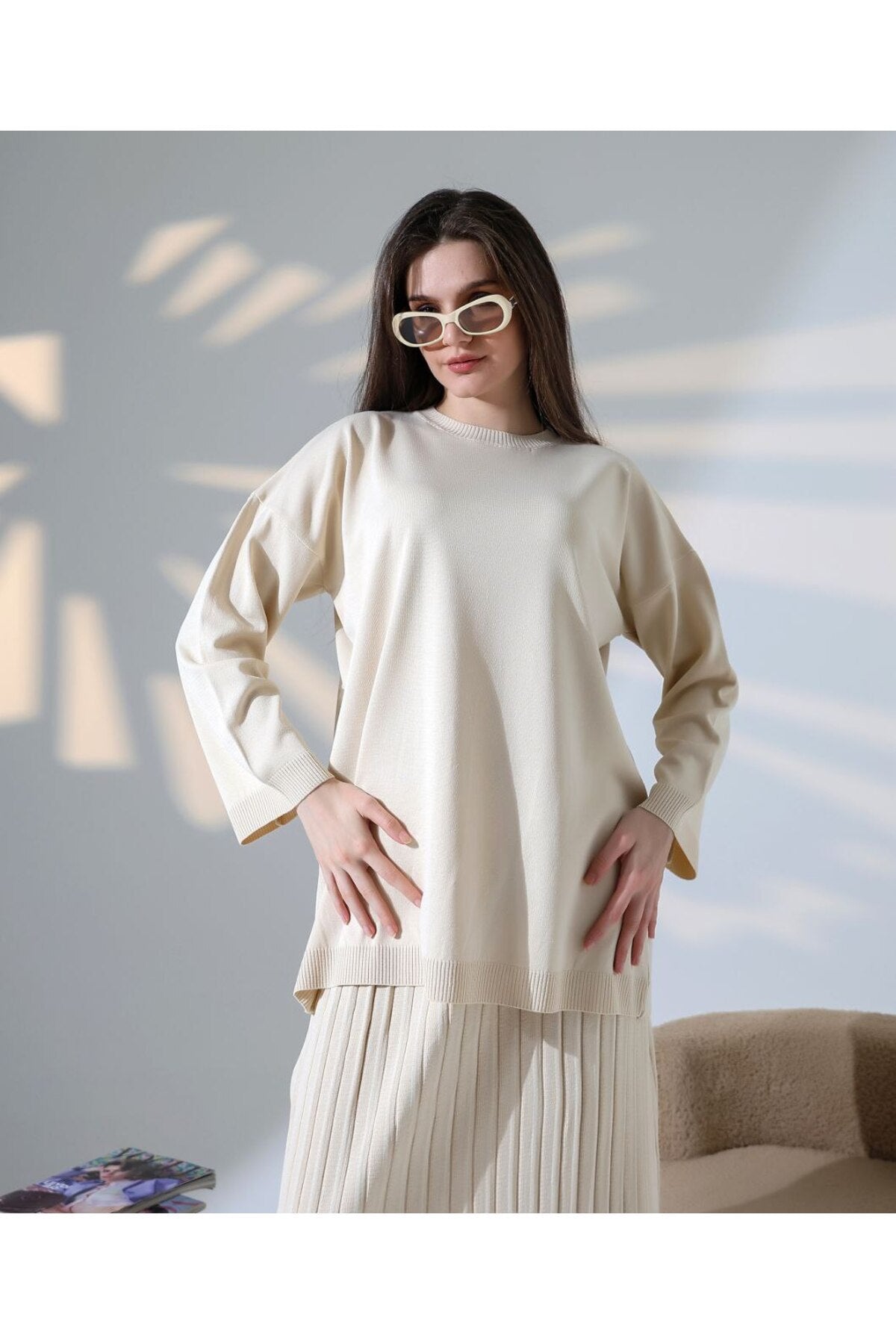 Damen Langarmshirt und Faltenrock Set Eveloria