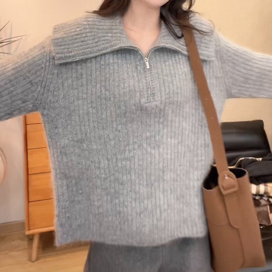 Damen Strickpullover Weit Ausschnitt Lässig Eveloria