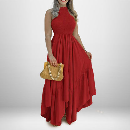 Damen Maxikleid Hochgeschlossen Voluminöser Rock Eveloria