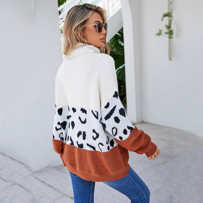 Damen Pullover Kuschelig Tiermuster Hochkragen Grau