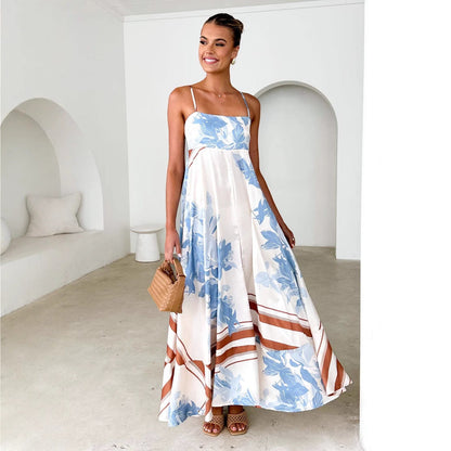 Damen Maxikleid mit Trägern Floralmuster Eveloria