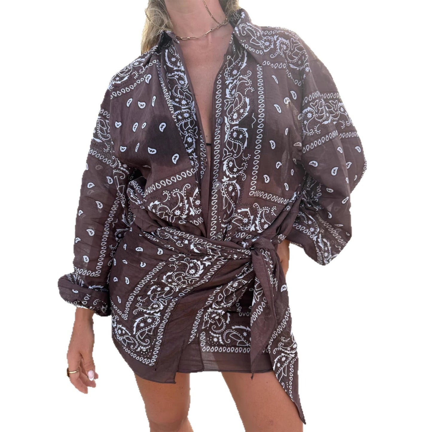 Damen Kimonojacke Bandana-Optik Tailliert