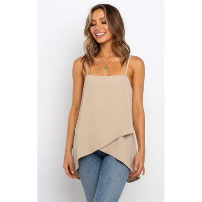 Damen Chiffon-Oberteil Asymmetrisch Spaghettiträger