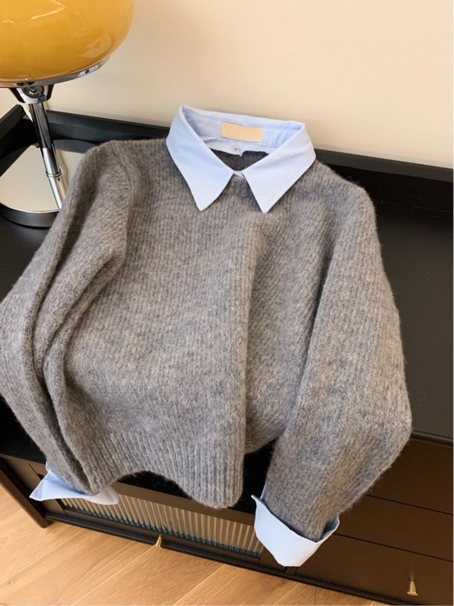 Damen Pullover Hemdkragen Kombi Eveloria