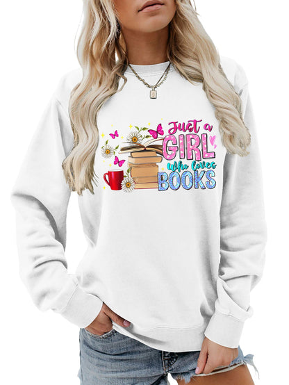 Damen Sweatshirt Buchmotiv Lässig Grau Eveloria