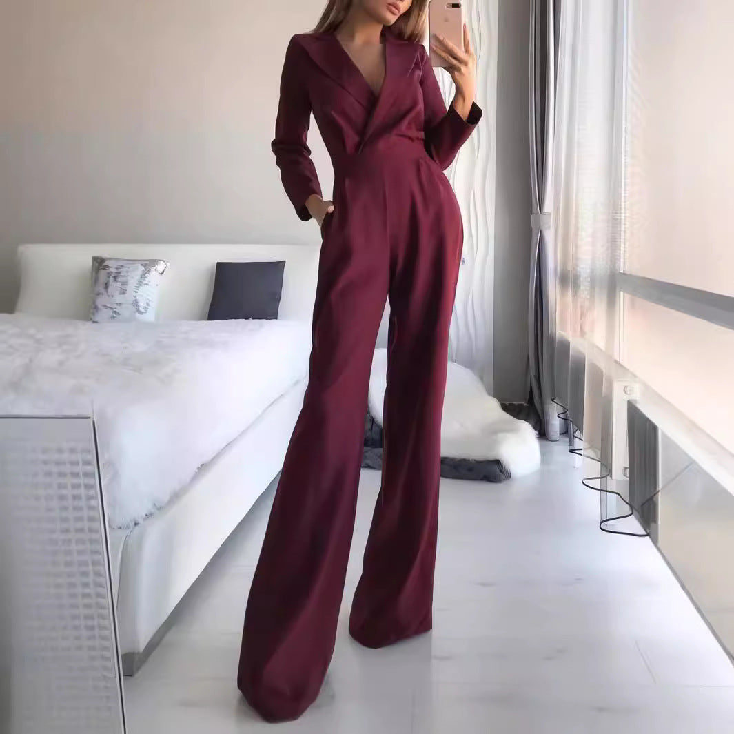 Damen Jumpsuit Figurbetont Weites Bein Eveloria