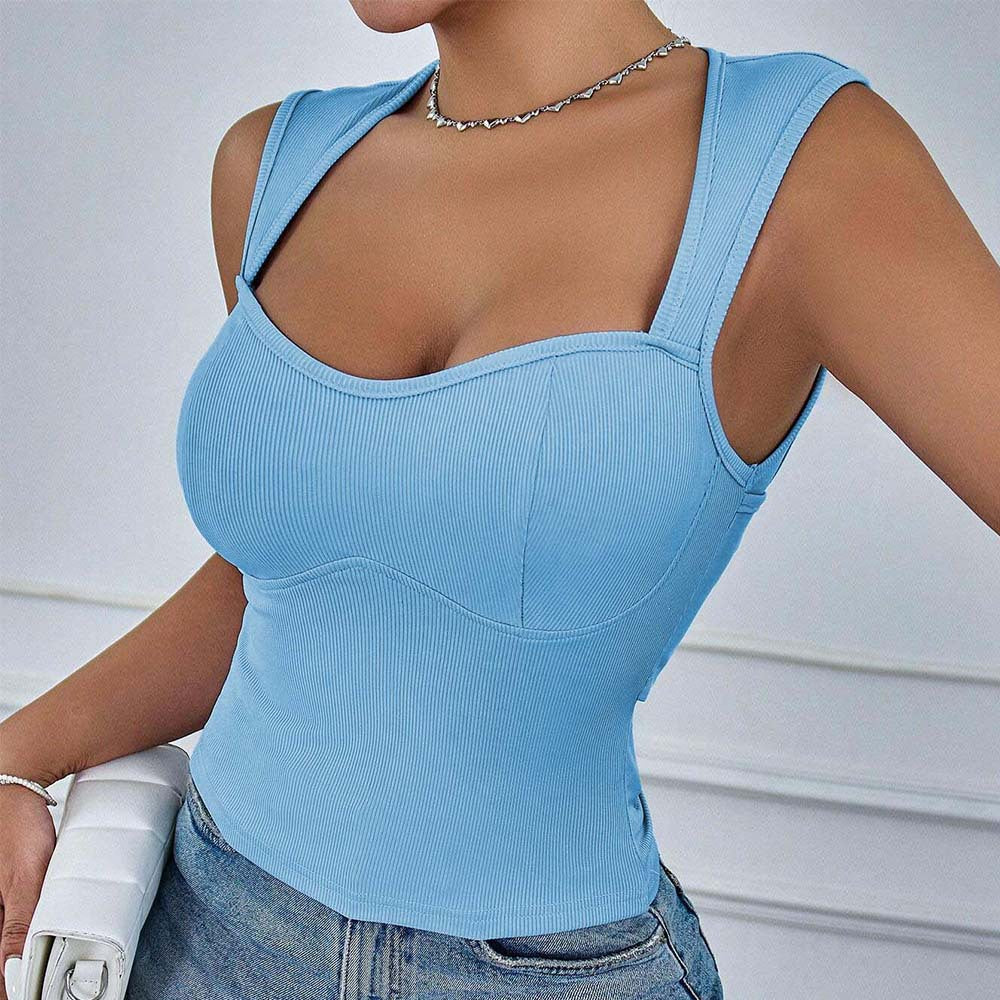Damen Crop- Rippendesign Schmale Träger Eveloria