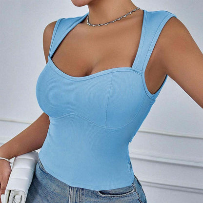 Damen Crop- Rippendesign Schmale Träger Eveloria