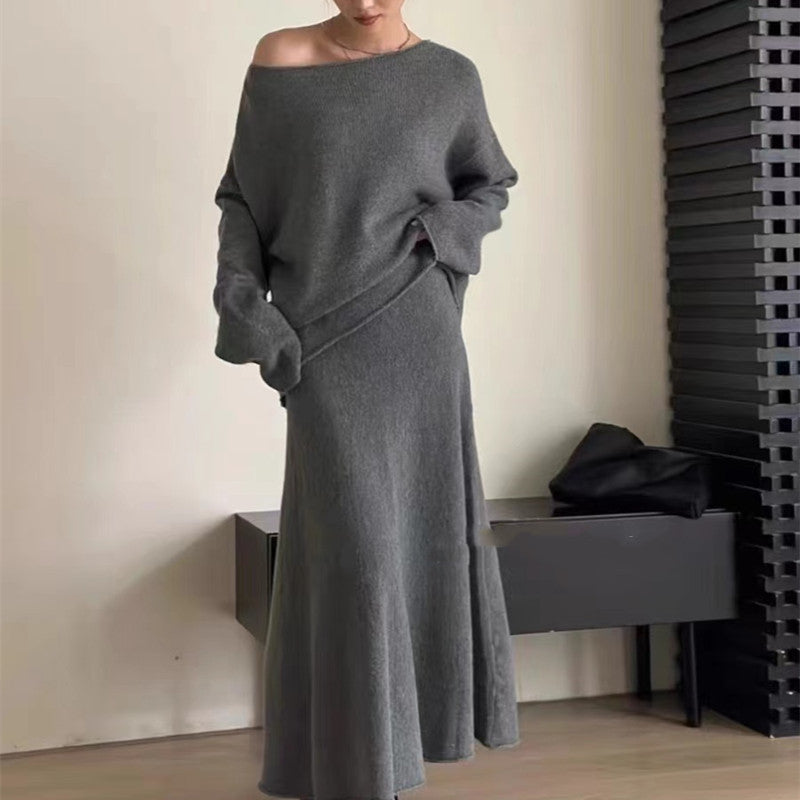 Damen Off-Shoulder Strickkleid Lässig Weite Passform Eveloria - Eveloria