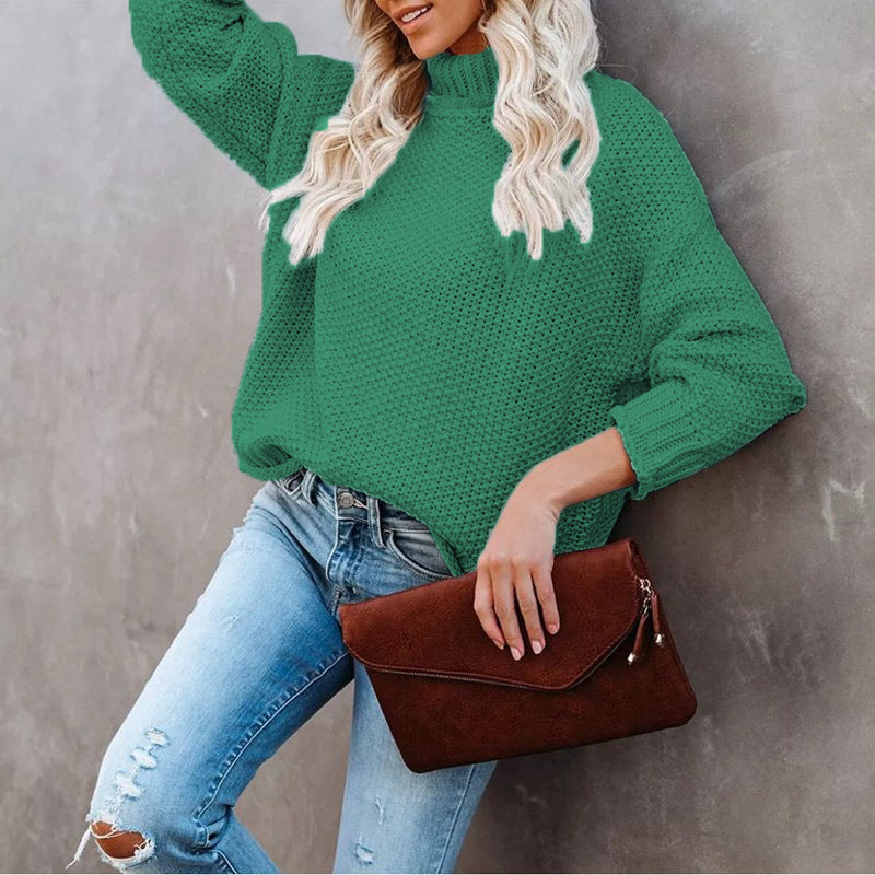 Damen Grobstrickpullover Rollkragen Lässig Eveloria