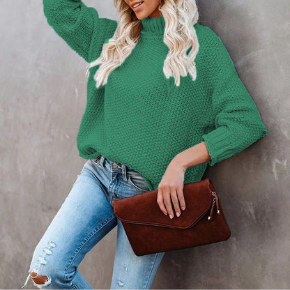 Damen Grobstrickpullover Rollkragen Lässig Eveloria
