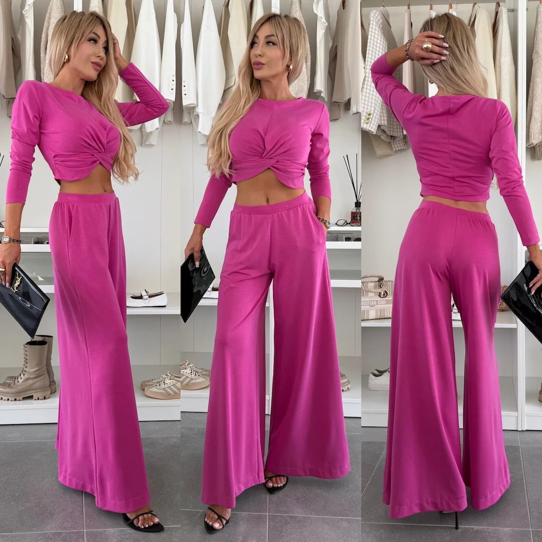 Eveloria Damen Freizeit-Set Crop- und weite Hose