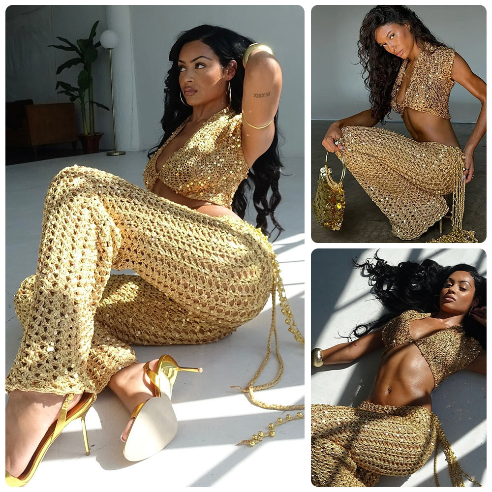 Damen Glitzer-Overfit-Set Knöchellang mit funkelnden Details - Eveloria