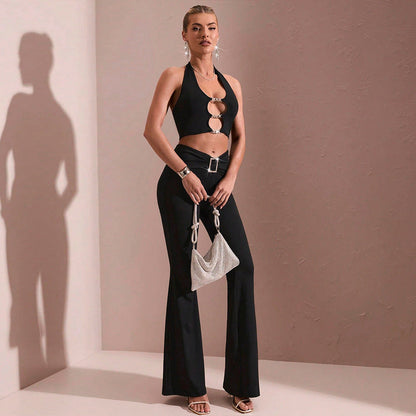 Damen Flare-Hose Hochbund Elastisch Eveloria