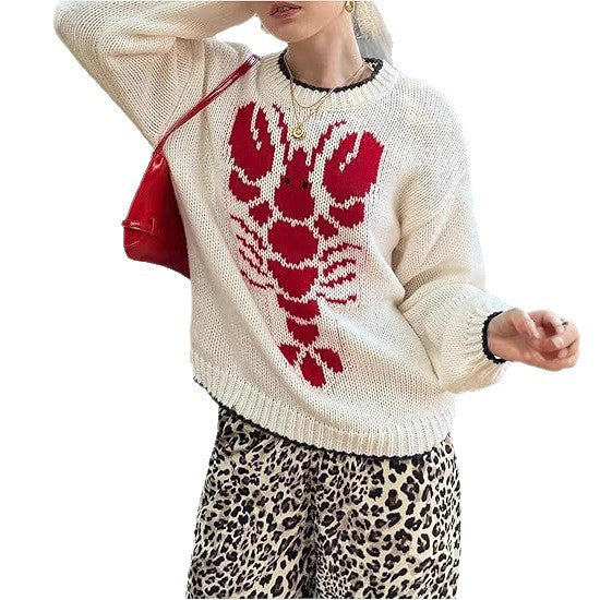 Damen Pullover Leichter Strick Hummer-Muster Eveloria