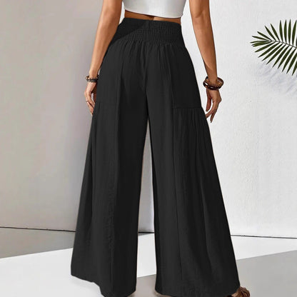 Damen Sommerhose Elastisch Weit mit Seitentaschen Beige