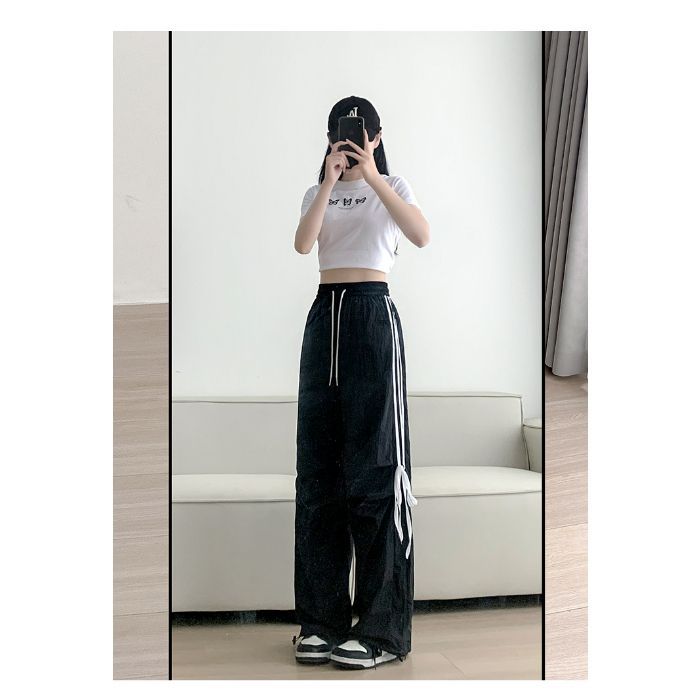 Damen Sport Hose mit Seitlichen Streifen und Schnürbund