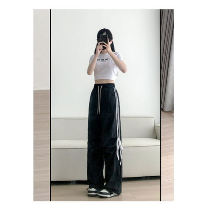 Damen Sport Hose mit Seitlichen Streifen und Schnürbund