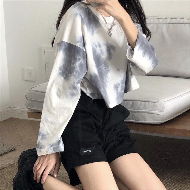 Damen Cropped Sweatshirt Batik-Design Lässig Schwarz Eveloria - Eveloria