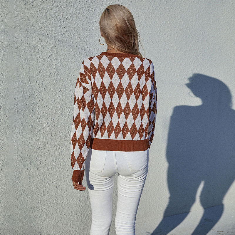 Damen Strickpullover Rautenmuster Eveloria