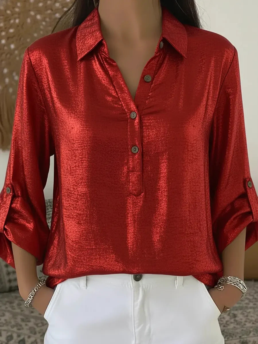 Damen Hemd Kurzarm Elegant Glitzer Effekt Eveloria