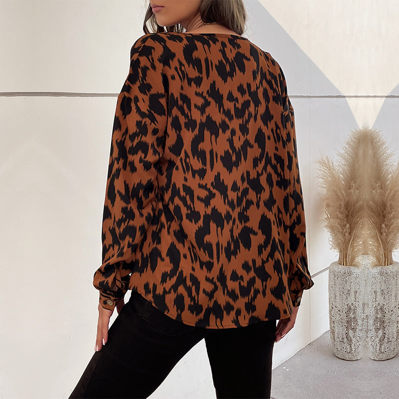 Damen Bluse Animalprint mit Knotenverschluss