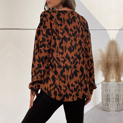 Damen Bluse Animalprint mit Knotenverschluss