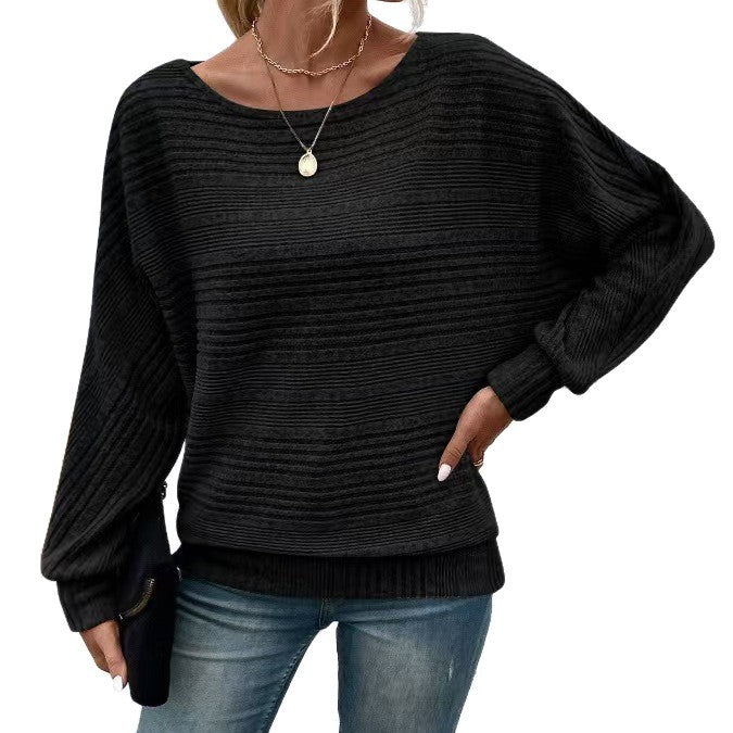 Damen Pullover Strukturiertes Streifenmuster Weite Ärmel Beige
