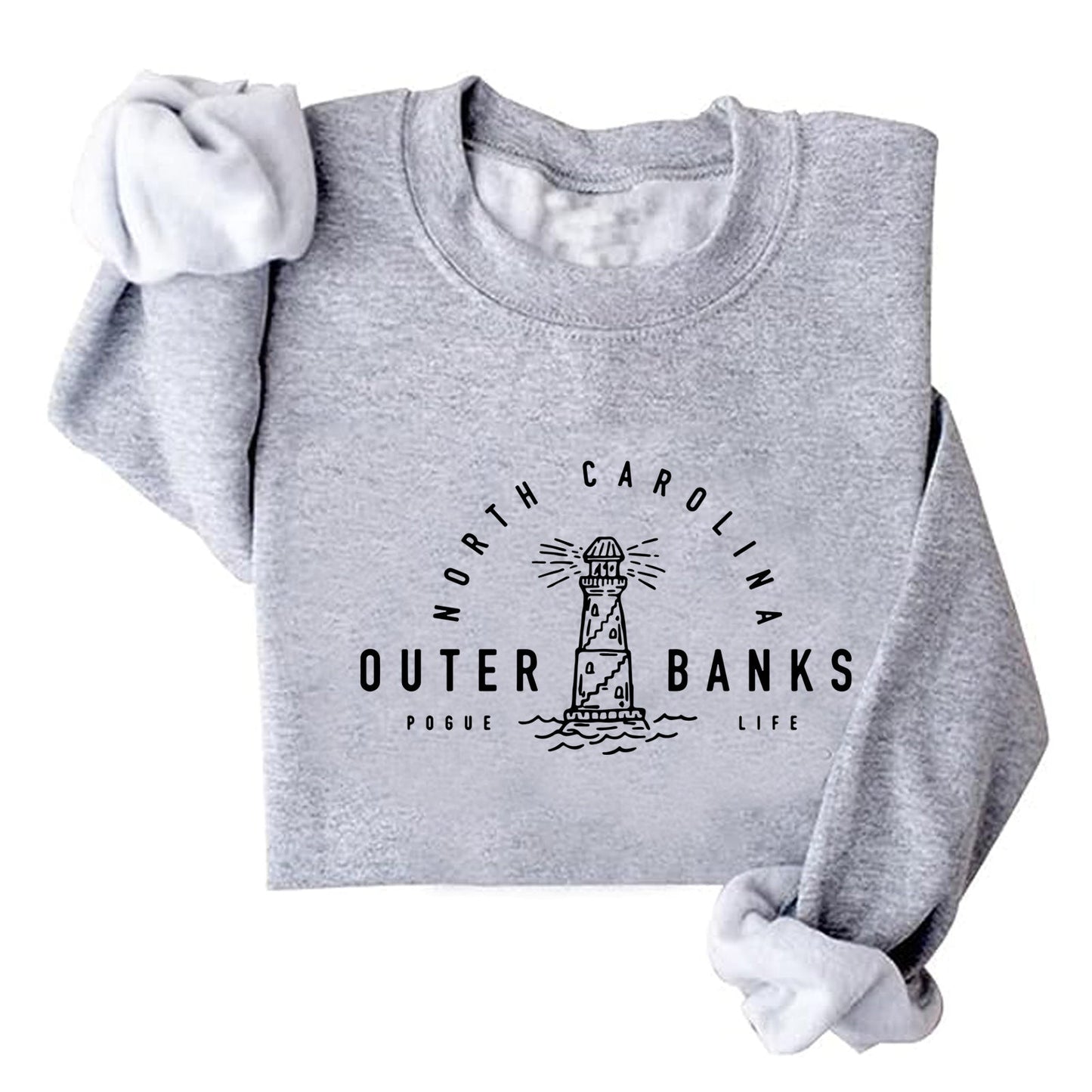 Damen Sweatshirt Leuchtturm-Motiv Lässiger Schnitt Grau Eveloria