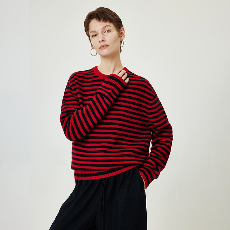 Damen Rollkragenpullover Streifenmuster Eveloria