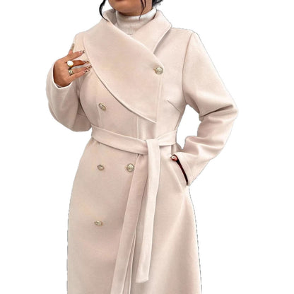 Damen Wollmantel Elegant Doppelter Knopfleiste Gürtel Eveloria