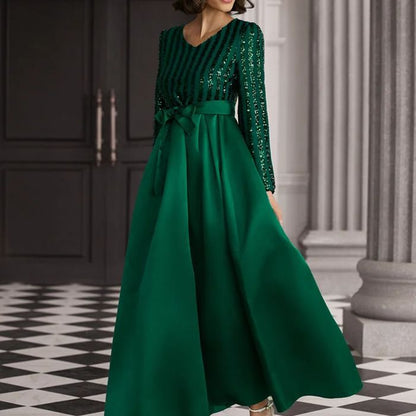 Damen Abendkleid Schimmerndes Oberteil Fließender Rock Eveloria