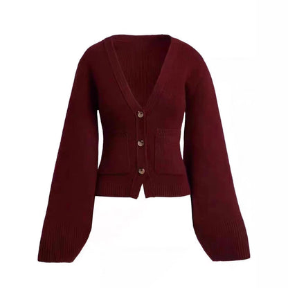 Damen Strickjacke V-Ausschnitt Taschen Eveloria
